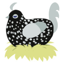 A black and silver chicken with a speckle pattern
