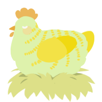 A apple and yellow chicken with a half-bar pattern