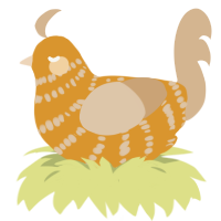 A orange and beige chicken with a bar pattern