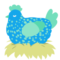 A sky and mint chicken with a speckle pattern