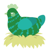 Mojito - D, a viridian and turquoise chicken with a bar pattern