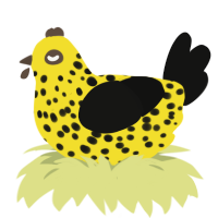 A yellow and black chicken with a speckle pattern