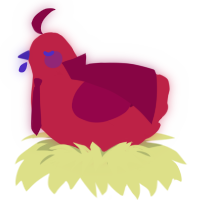 A crimson and maroon chicken