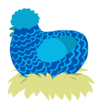 A ultramarine and cerulean chicken with a lace pattern