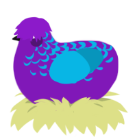 A violet and cerulean chicken with a half-lace pattern