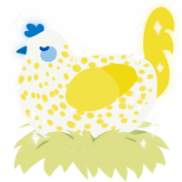 A white and yellow chicken with a speckle pattern