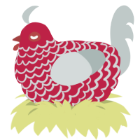 A crimson and silver chicken with a lace pattern