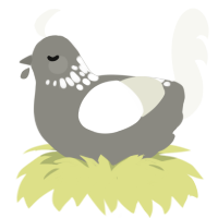 A ash and white chicken with a neck-speckle pattern