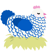 A white and ultramarine chicken with a lace pattern