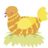 A orange and yellow chicken with a bar pattern