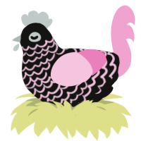 Blossom, a black and pink chicken with a lace pattern