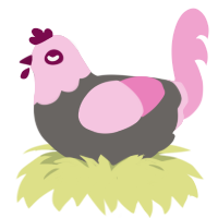 A grey and pink chicken with a head pattern