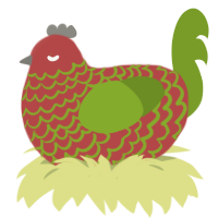 Adamaris, a red and chartreuse chicken with a lace pattern