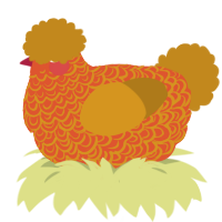 A vermilion and ochre chicken with a double-lace pattern