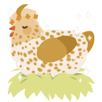 A cream and gold chicken with a speckle pattern