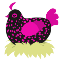 2, a sable and fuchsia chicken with a speckle pattern