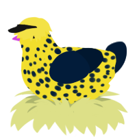 roadrunner, a yellow and tumblr chicken with a speckle pattern