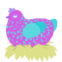 A orchid and aqua chicken with a speckle pattern