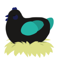 A sable and turquoise chicken