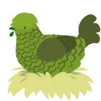 A chartreuse and olive chicken with a lace pattern