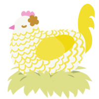 A white and yellow chicken with a lace pattern