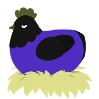 A indigo and black chicken with a head pattern