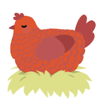A vermilion and red chicken with a lace pattern