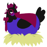 A indigo and black chicken with a head pattern
