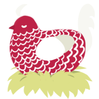 A crimson and white chicken with a lace pattern