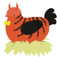 A vermilion and sable chicken with a half-bar pattern