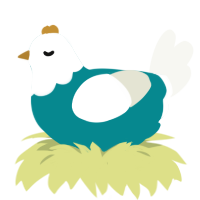 A teal and white chicken with a head pattern