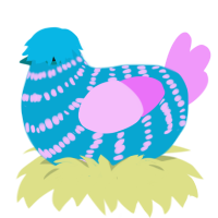 A cerulean and lavender chicken with a bar pattern