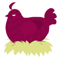A maroon chicken with a bar pattern