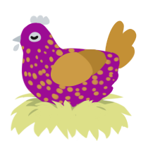 A plum and gold chicken with a speckle pattern