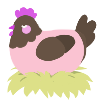 A rose and bark chicken with a head pattern