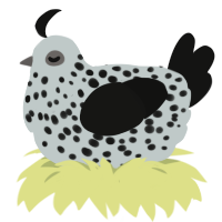 A silver and black chicken with a speckle pattern
