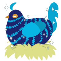 Ace, a navy and cerulean chicken with a bar pattern