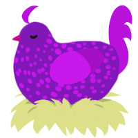 A violet and amethyst chicken with a speckle pattern