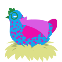 A sky and fuchsia chicken with a speckle pattern
