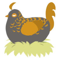 A grey and ochre chicken with a half-lace pattern