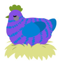 Plavo, a blurple and sapphire chicken with a bar pattern