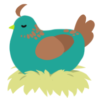 A turquoise and brown chicken with a neck-speckle pattern
