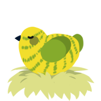 A yellow and chartreuse chicken with a bar pattern