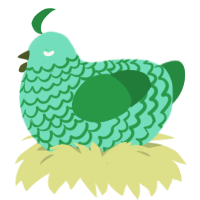 A mint and viridian chicken with a lace pattern