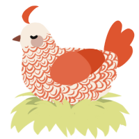 A cream and vermilion chicken with a double-lace pattern