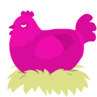 A fuchsia chicken with a head pattern