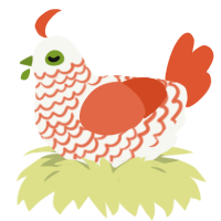 A white and vermilion chicken with a lace pattern