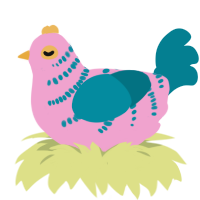 A pink and sea chicken with a half-bar pattern