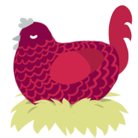 A maroon and crimson chicken with a lace pattern