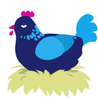 A navy and sky chicken with a neck-speckle pattern